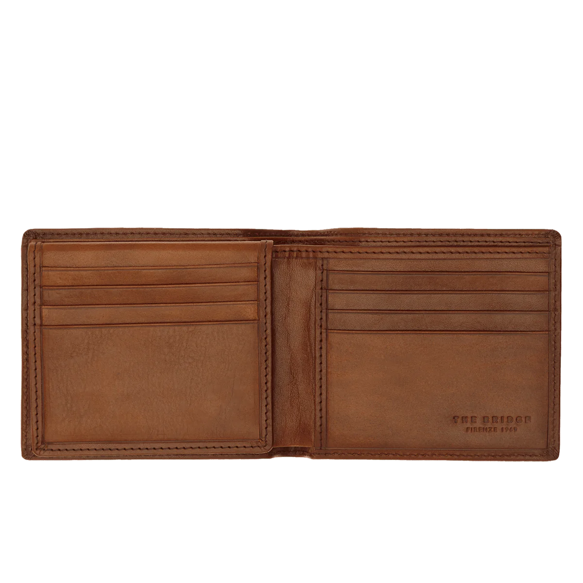 Geldbörse Querformat 11 x 9,5cm in Cognac mit extra Kartenklappe von The Bridge - leder-accessoires.com