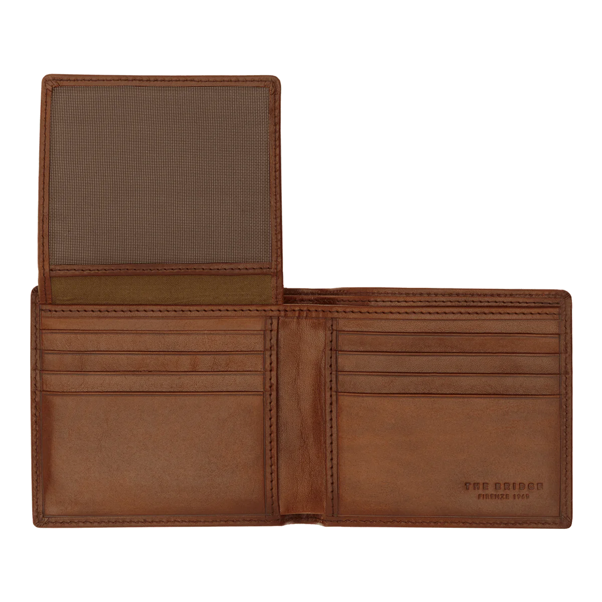 Geldbörse Querformat 11 x 9,5cm in Cognac mit extra Kartenklappe von The Bridge - leder-accessoires.com