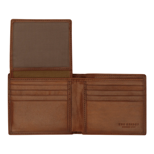 Geldbörse Querformat 11 x 9,5cm in Cognac mit extra Kartenklappe von The Bridge - leder-accessoires.com