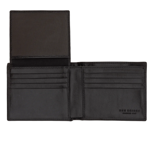 Geldbörse Querformat 11 x 9,5cm in Schwarz mit extra Kartenklappe von The Bridge - leder-accessoires.com