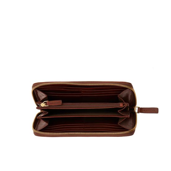 Lederbörse 19x11m in Cognac mit Reißverschluss von The Bridge - leder-accessoires.com