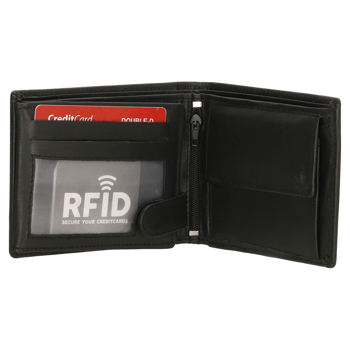 Geldbörse Querformat 12 x 9,5cm in Schwarz mit extra Kartenklappe - leder-accessoires.com