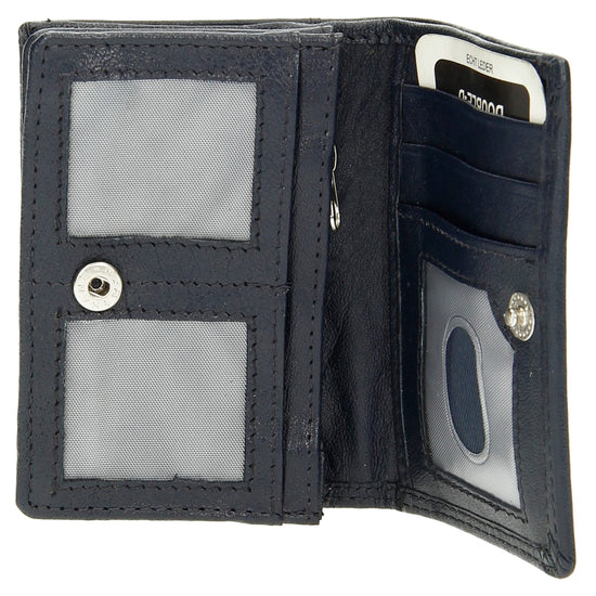 Minibörse im Querformat in Dunkelblau aus Leder - leder-accessoires.com