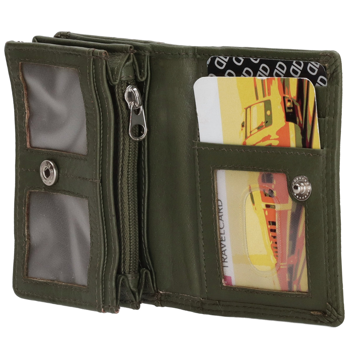 Minibörse im Querformat in Oliv aus Leder - leder-accessoires.com