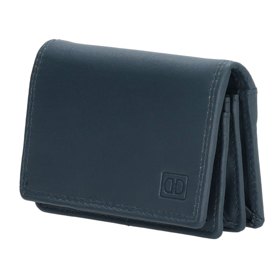 Minibörse im Querformat in Jeansblau aus Leder - leder-accessoires.com