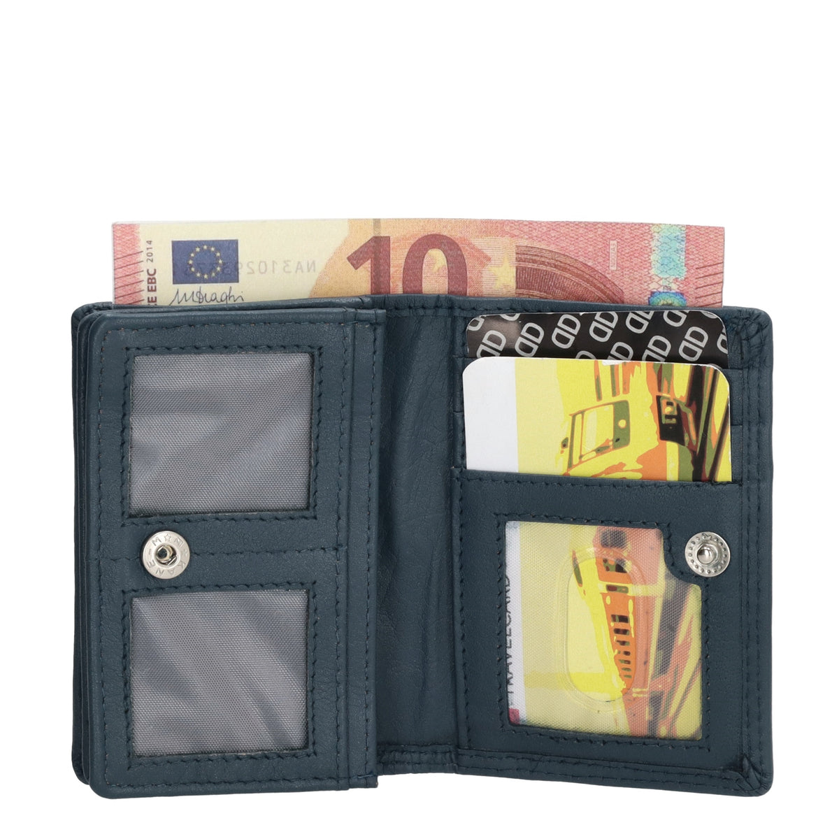 Minibörse im Querformat in Jeansblau aus Leder - leder-accessoires.com