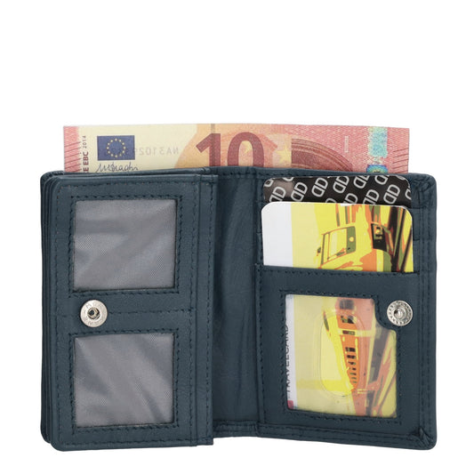 Minibörse im Querformat in Jeansblau aus Leder - leder-accessoires.com
