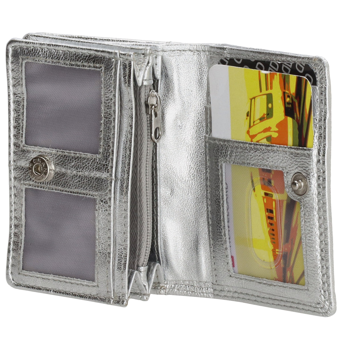 Minibörse im Querformat in Silber aus Leder - leder-accessoires.com