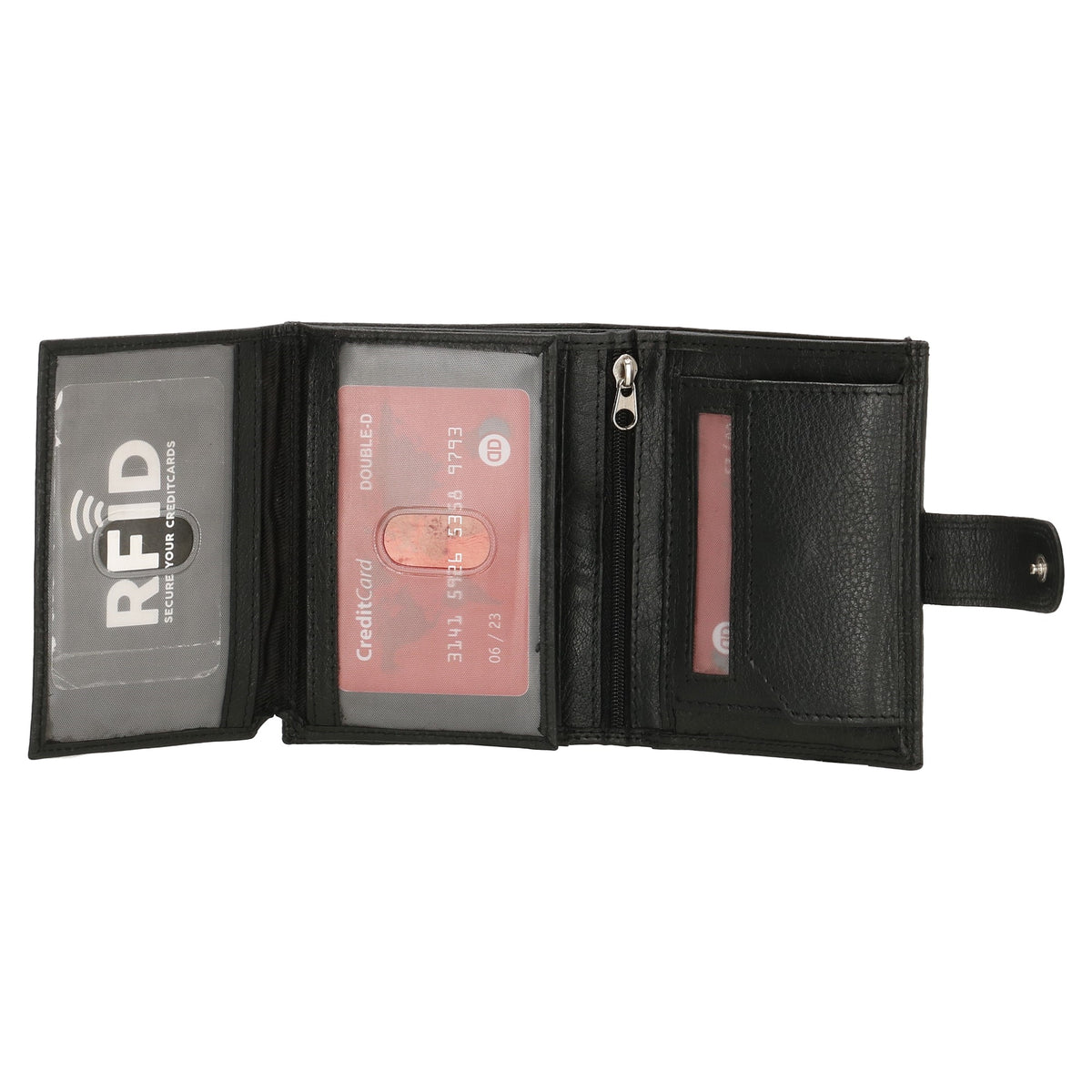 Lederbörse 9,5x12cm mit Riegel in Schwarz und RFID-Schutz - leder-accessoires.com
