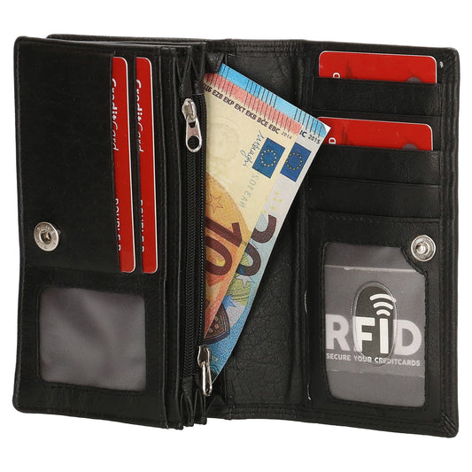 Lederbörse 16x9cm im Querformat in Schwarz mit RFID - leder-accessoires.com