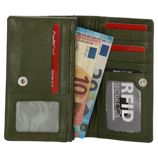 Lederbörse 16x9cm im Querformat in Oliv mit RFID - leder-accessoires.com