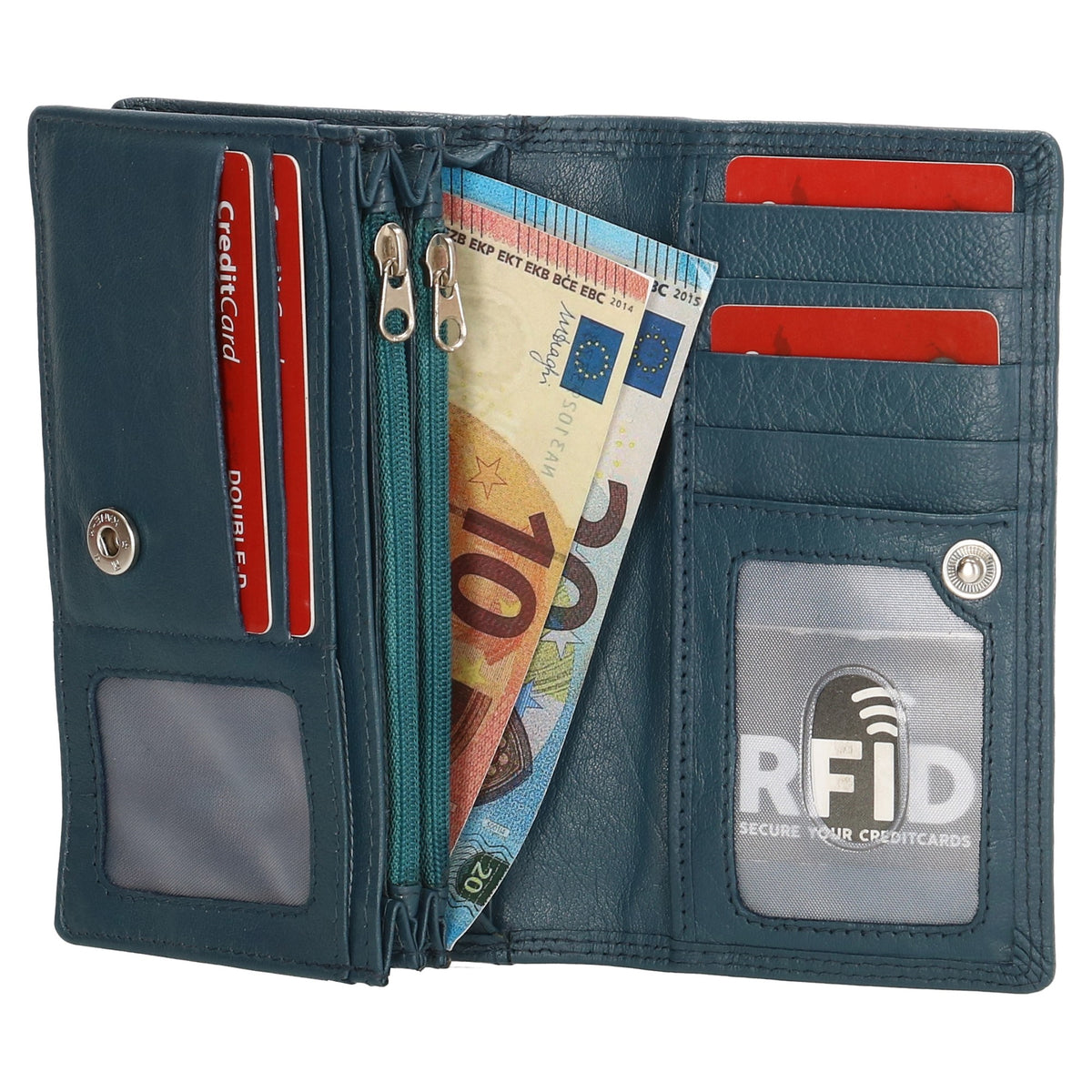 Lederbörse 16x9cm im Querformat in Jeansblau mit RFID - leder-accessoires.com