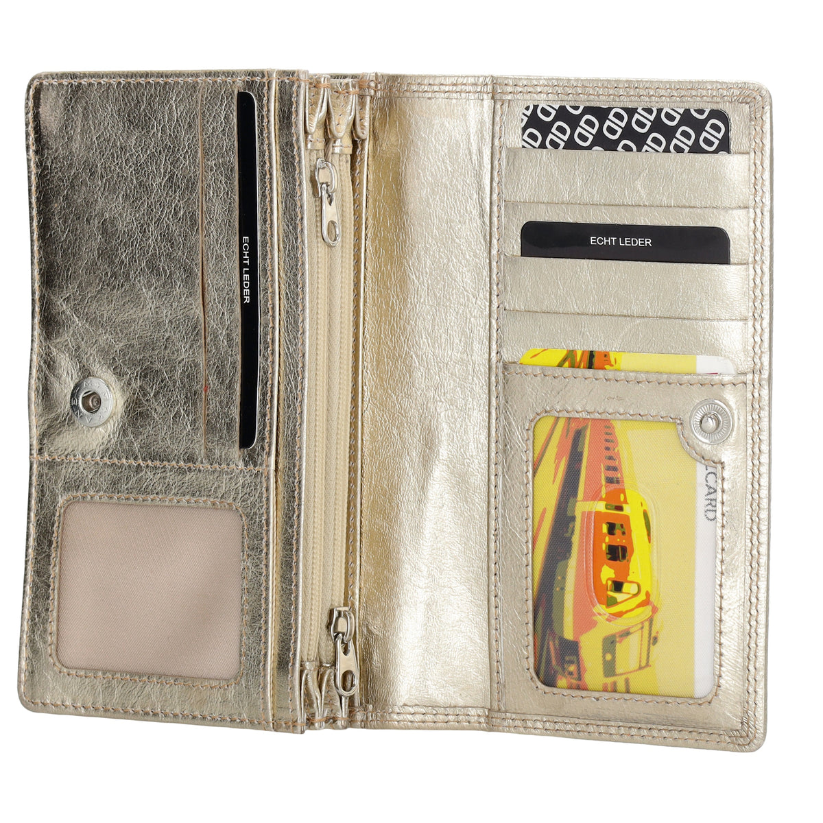 Lederbörse 16x9cm im Querformat in Gold mit RFID - leder-accessoires.com