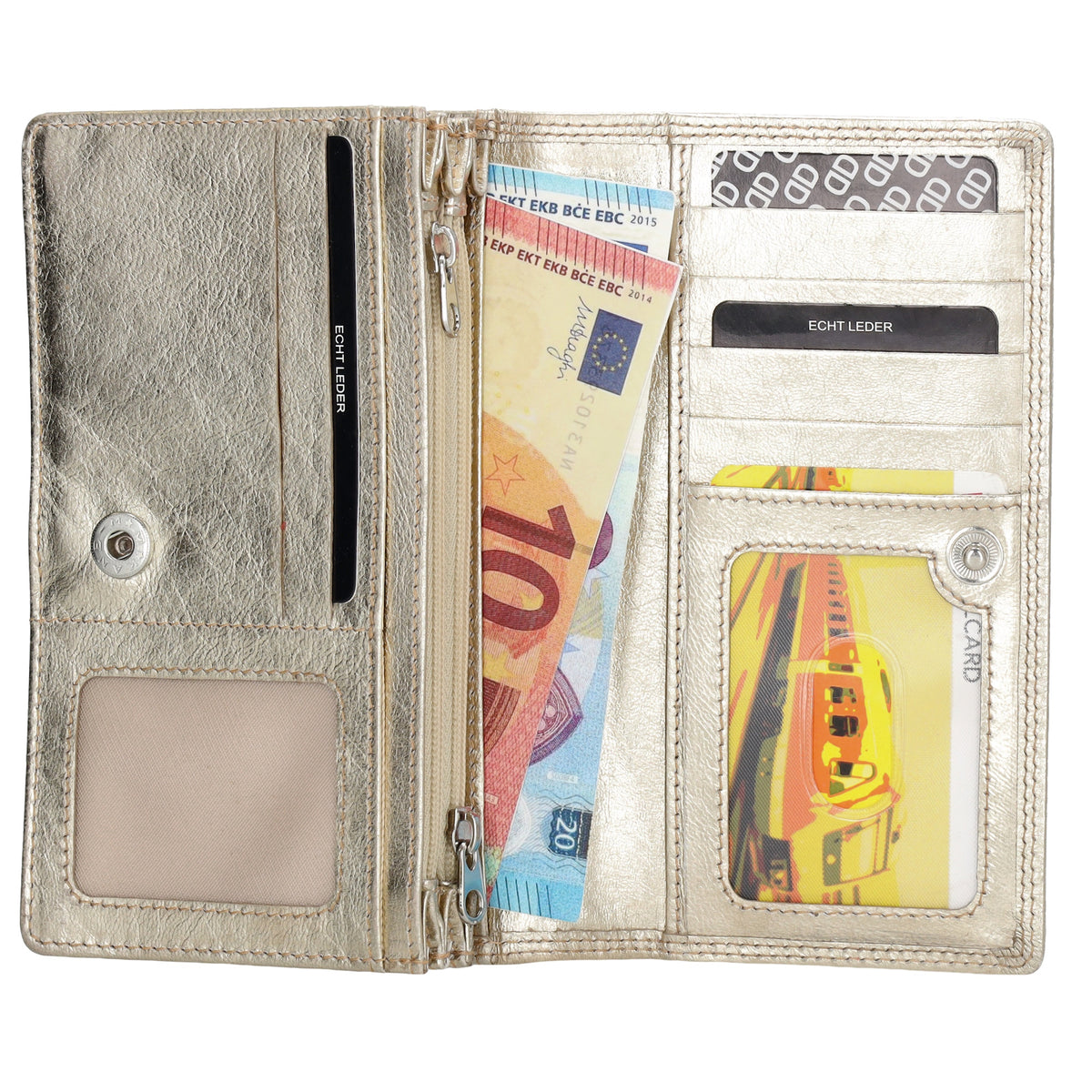 Lederbörse 16x9cm im Querformat in Gold mit RFID - leder-accessoires.com