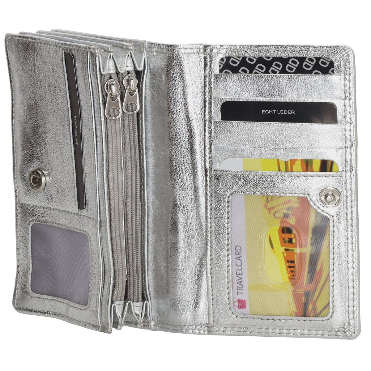 Lederbörse 16x9cm im Querformat in Silber mit RFID - leder-accessoires.com