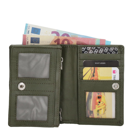 Lederbörse 13x9cm im Querformat in Olivgrün mit RFID - leder-accessoires.com