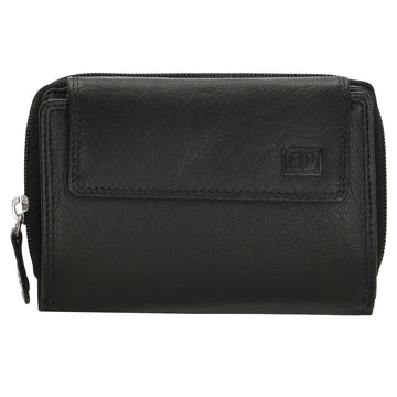Lederbörse 13x9cm mit Überschlag in Schwarz und RFID-Schutz - leder-accessoires.com