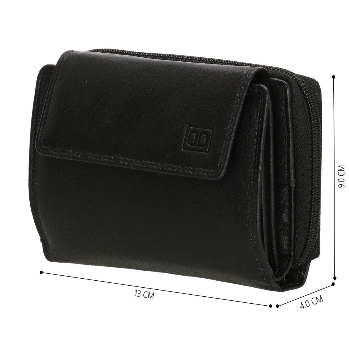 Lederbörse 13x9cm mit Überschlag in Schwarz und RFID-Schutz - leder-accessoires.com