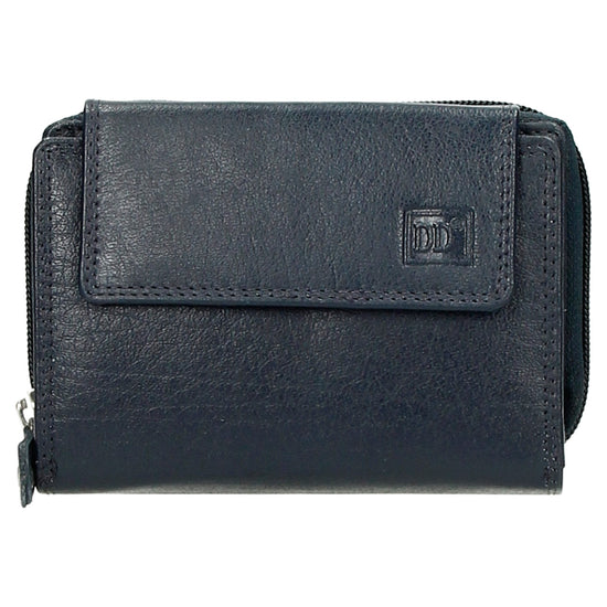 Lederbörse 13x9cm mit Überschlag in Blau und RFID-Schutz - leder-accessoires.com