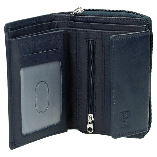 Lederbörse 13x9cm mit Überschlag in Blau und RFID-Schutz - leder-accessoires.com