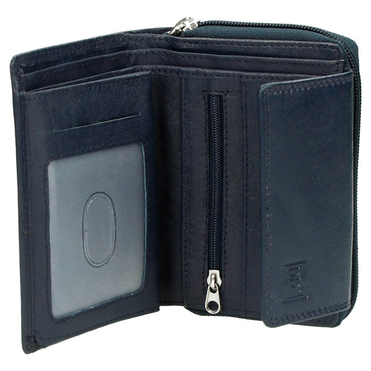 Lederbörse 13x9cm mit Überschlag in Blau und RFID-Schutz - leder-accessoires.com