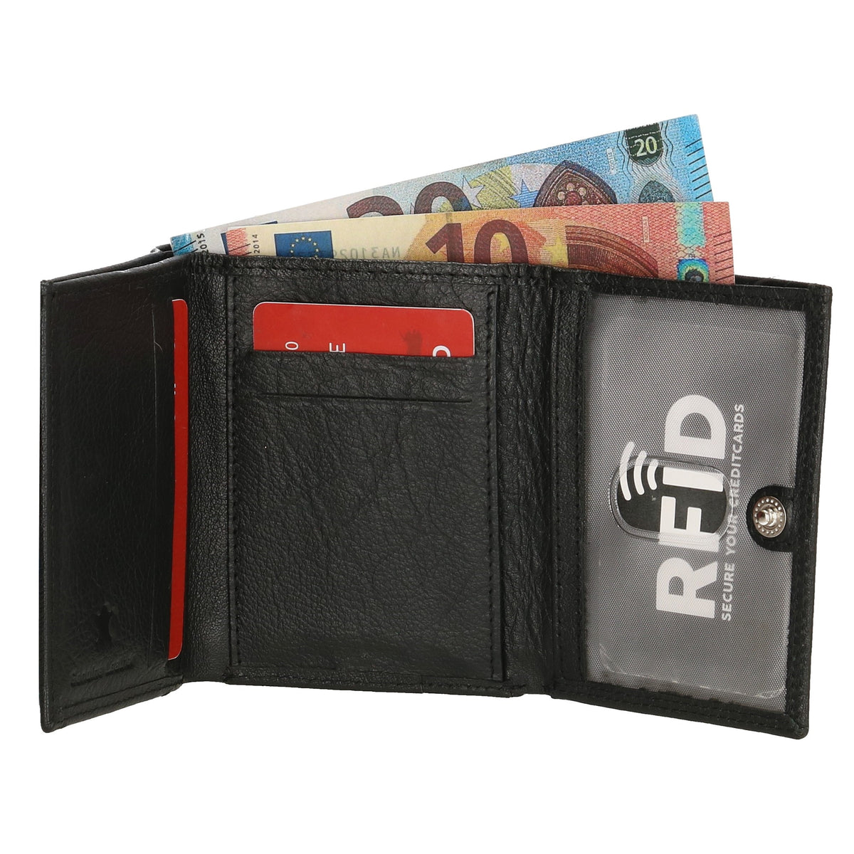 Lederbörse 10x9cm mit Überschlag in Schwarz und RFID-Schutz - leder-accessoires.com