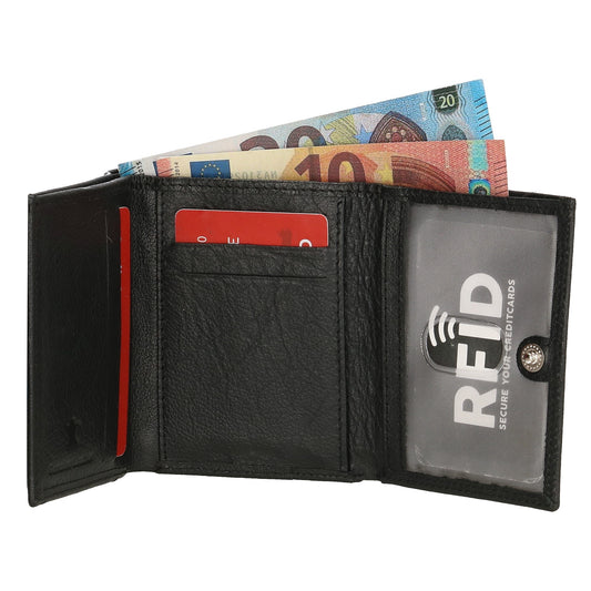 Lederbörse 10x9cm mit Überschlag in Schwarz und RFID-Schutz - leder-accessoires.com