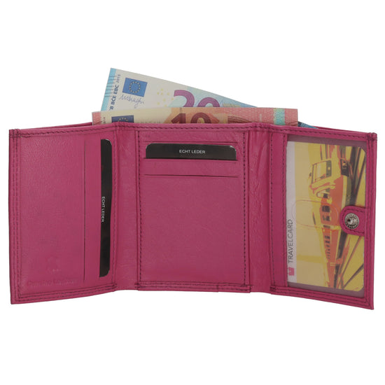 Lederbörse 10x9cm mit Überschlag in Fuchsia|Pink und RFID-Schutz - leder-accessoires.com
