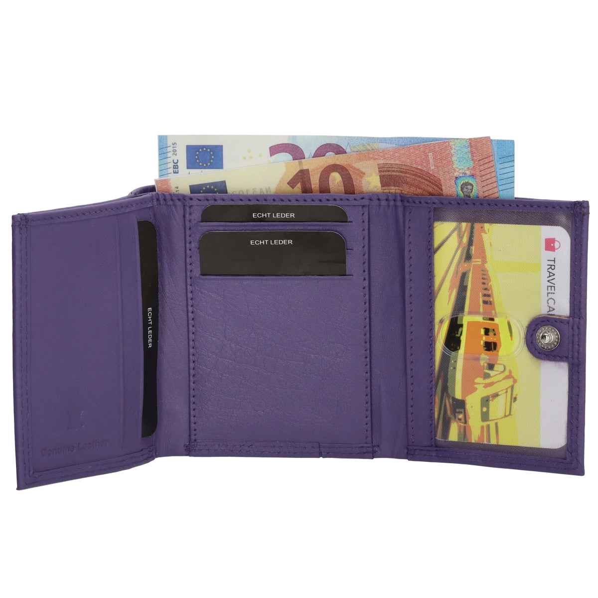 Lederbörse 10x9cm mit Überschlag in Lila und RFID-Schutz - leder-accessoires.com