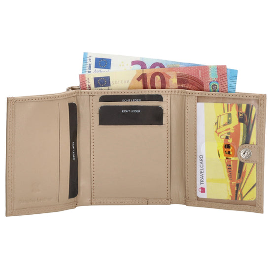Lederbörse 10x9cm mit Überschlag in Taupe und RFID-Schutz - leder-accessoires.com