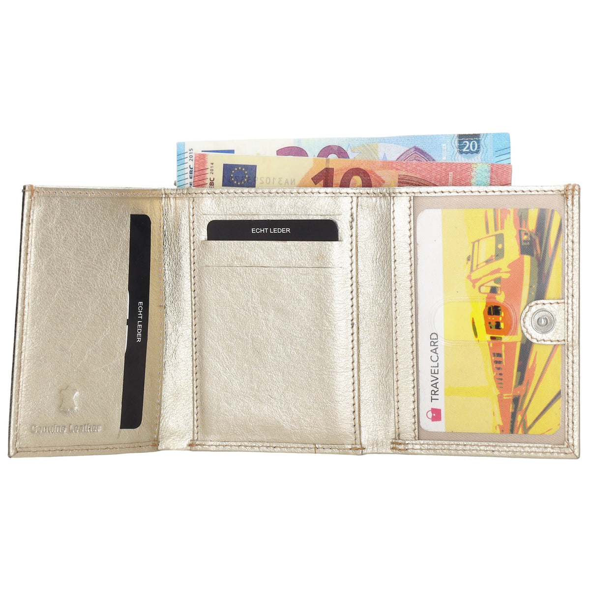Lederbörse 10x9cm mit Überschlag in Gold und RFID-Schutz - leder-accessoires.com