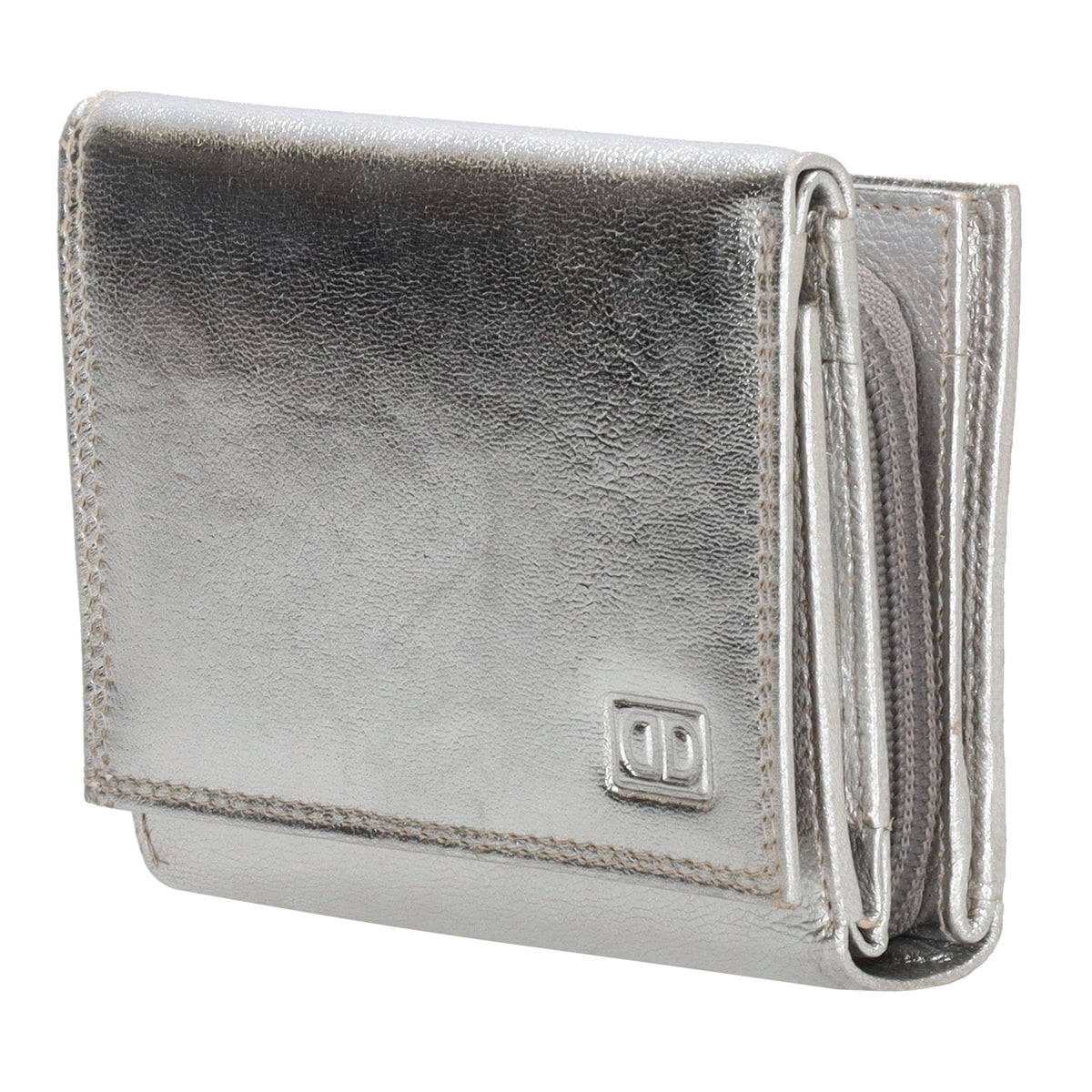 Lederbörse 10x9cm mit Überschlag in Silber und RFID-Schutz - leder-accessoires.com