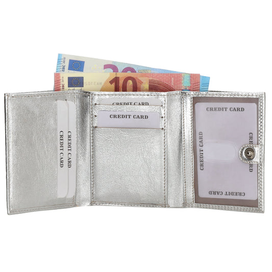 Lederbörse 10x9cm mit Überschlag in Silber und RFID-Schutz - leder-accessoires.com