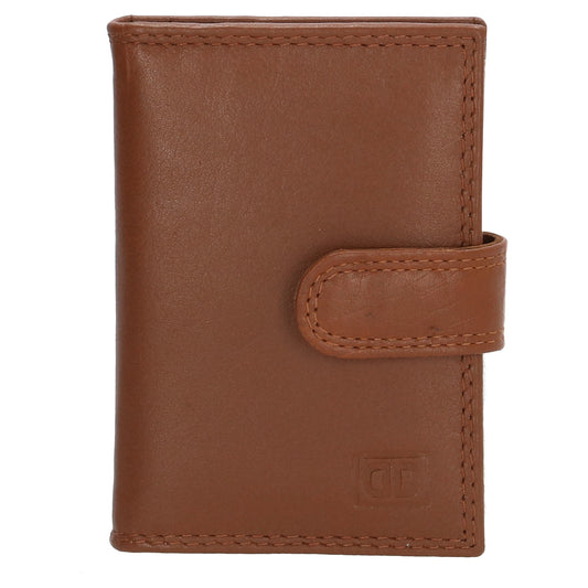 Kartenetui| Safty Wallet 8x10cm in Braun mit Druckknopf - leder-accessoires.com