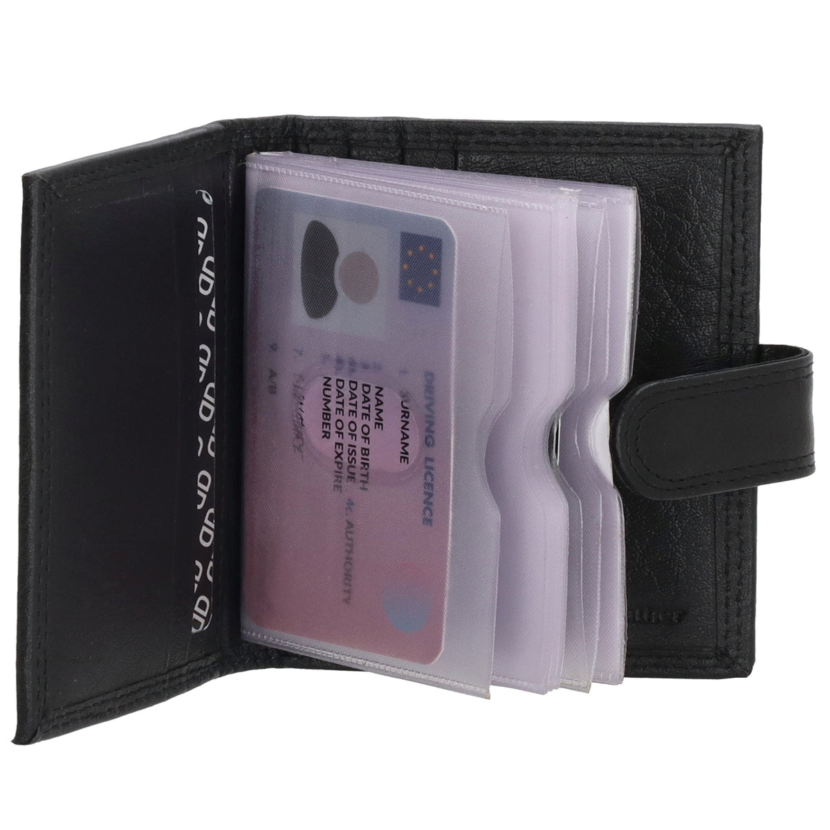 Kartenetui| Safty Wallet 8x10cm in Schwarz mit Druckknopf - leder-accessoires.com