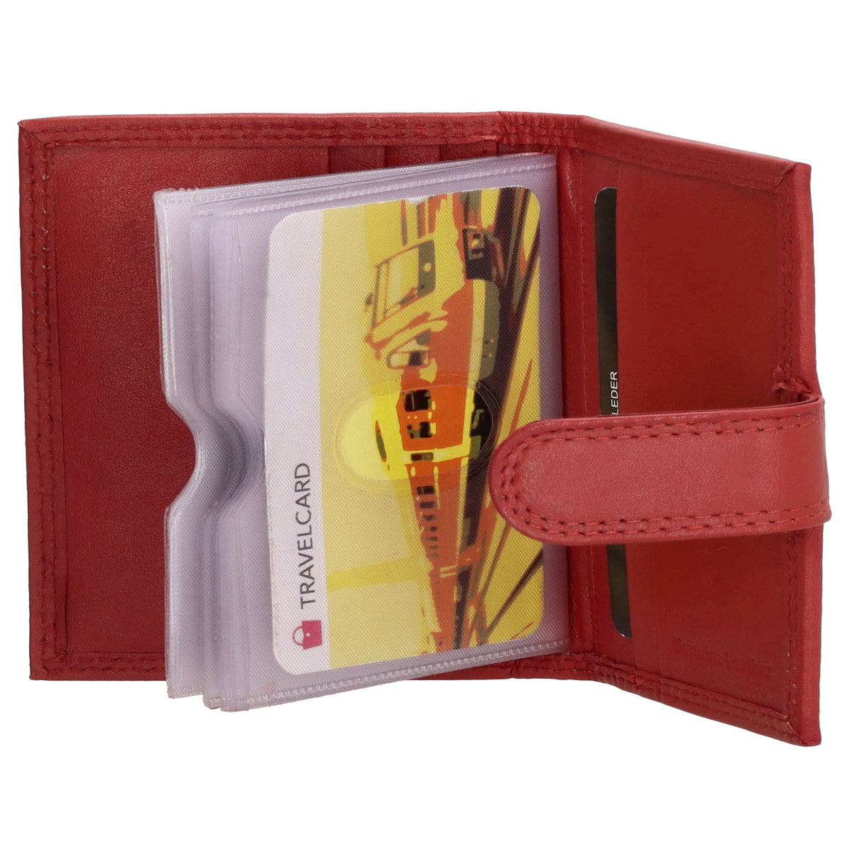 Kartenetui| Safty Wallet 8x10cm in Rot mit Druckknopf - leder-accessoires.com