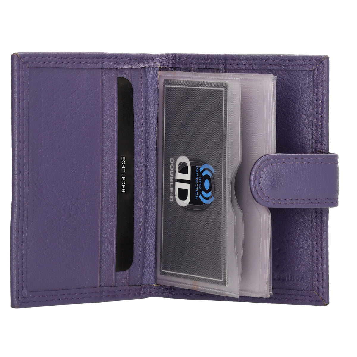 Kartenetui| Safty Wallet 8x10cm in Lila mit Druckknopf - leder-accessoires.com
