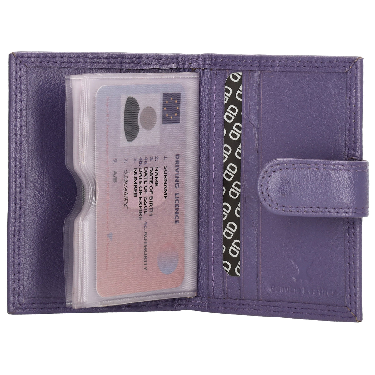 Kartenetui| Safty Wallet 8x10cm in Lila mit Druckknopf - leder-accessoires.com