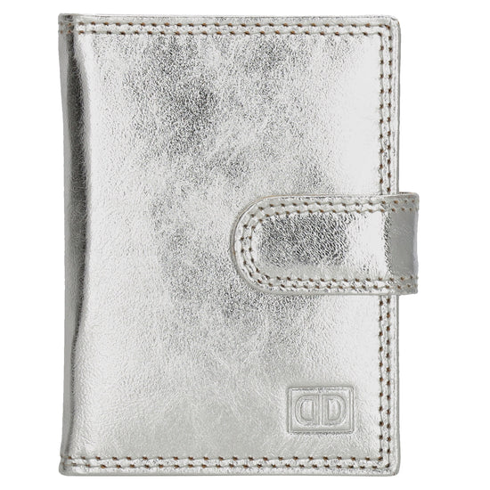 Kartenetui| Safty Wallet 8x10cm in Silber mit Druckknopf - leder-accessoires.com