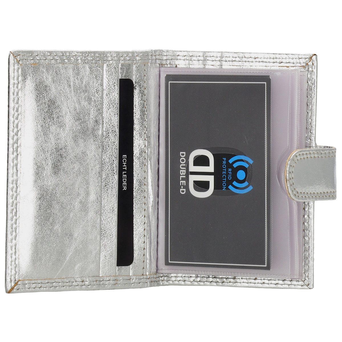 Kartenetui| Safty Wallet 8x10cm in Silber mit Druckknopf - leder-accessoires.com