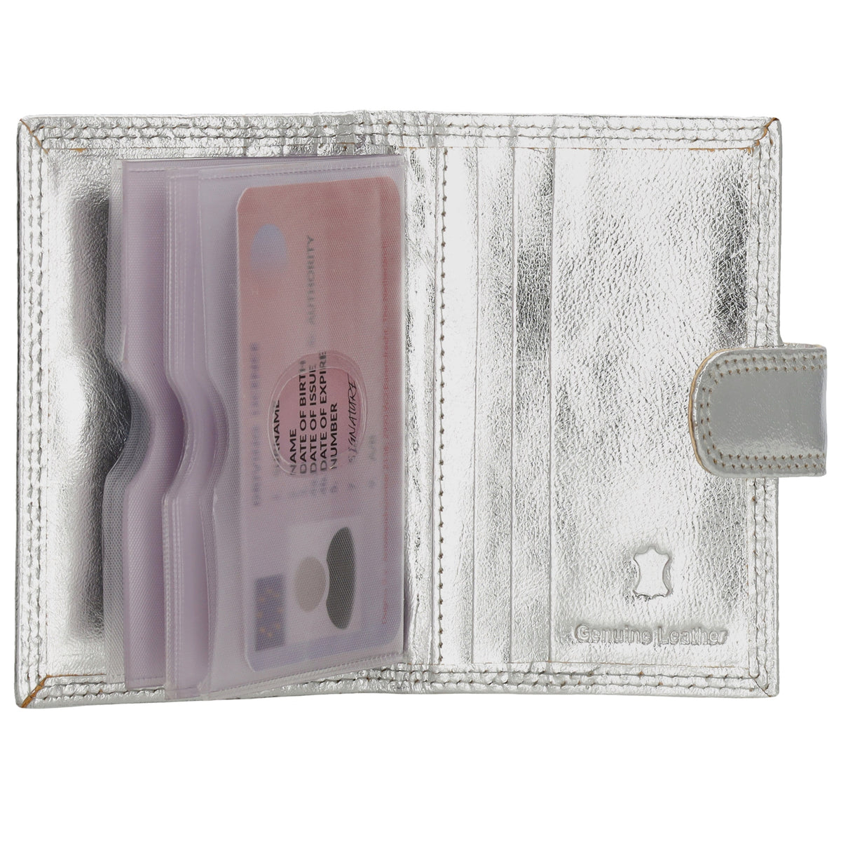 Kartenetui| Safty Wallet 8x10cm in Silber mit Druckknopf - leder-accessoires.com