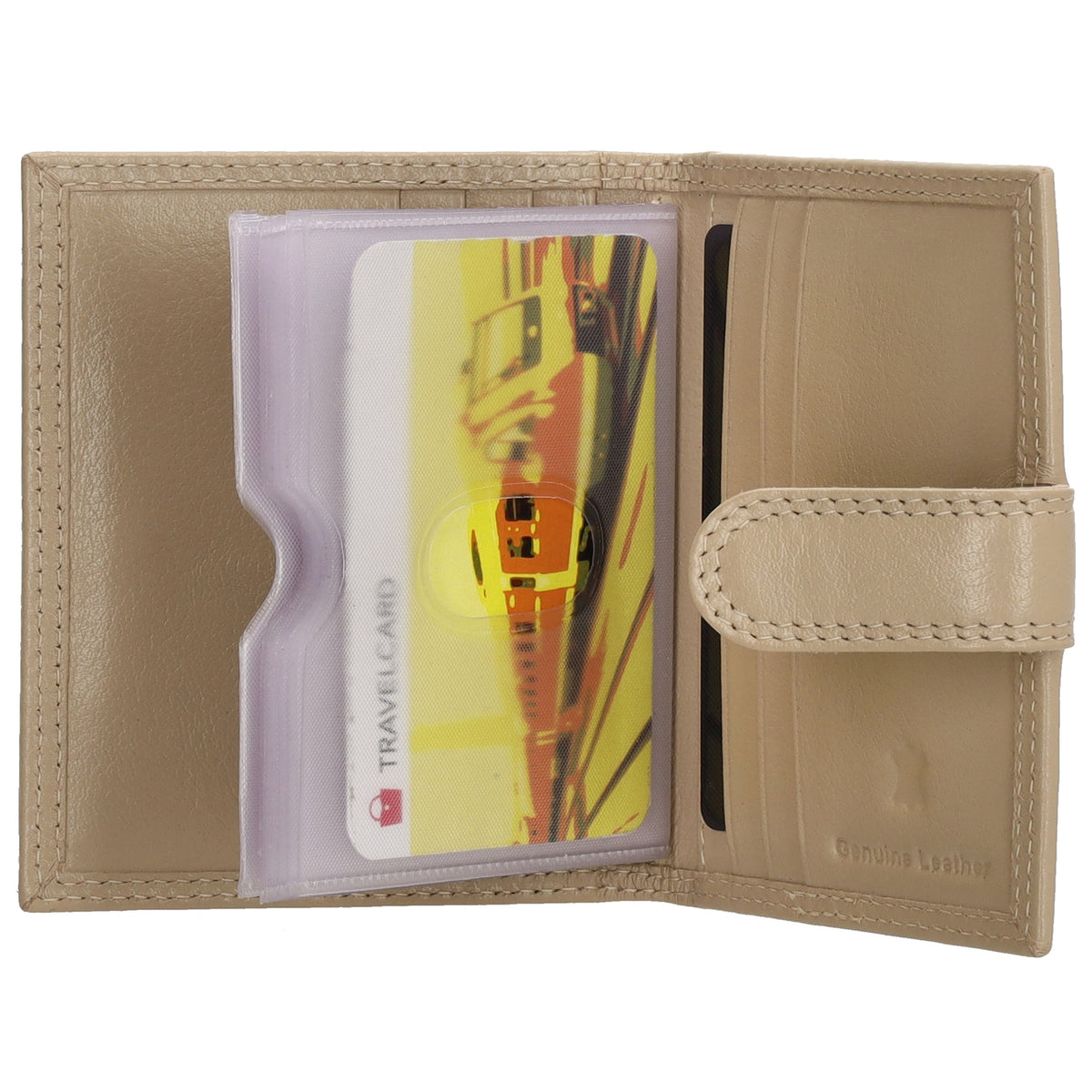 Kartenetui| Safty Wallet 8x10cm in Helltaupe mit Druckknopf - leder-accessoires.com