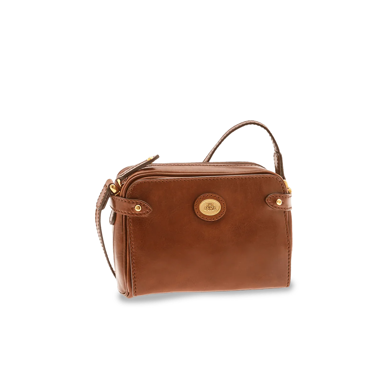 Umhängetasche|Crossover The Bridge 22 x 15cm in Cognac mit Reißverschluss - leder-accessoires.com