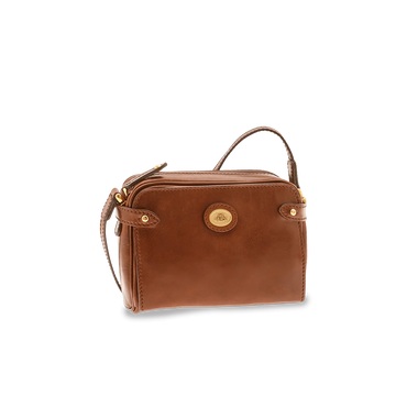 Umhängetasche|Crossover The Bridge 22 x 15cm in Cognac mit Reißverschluss - leder-accessoires.com