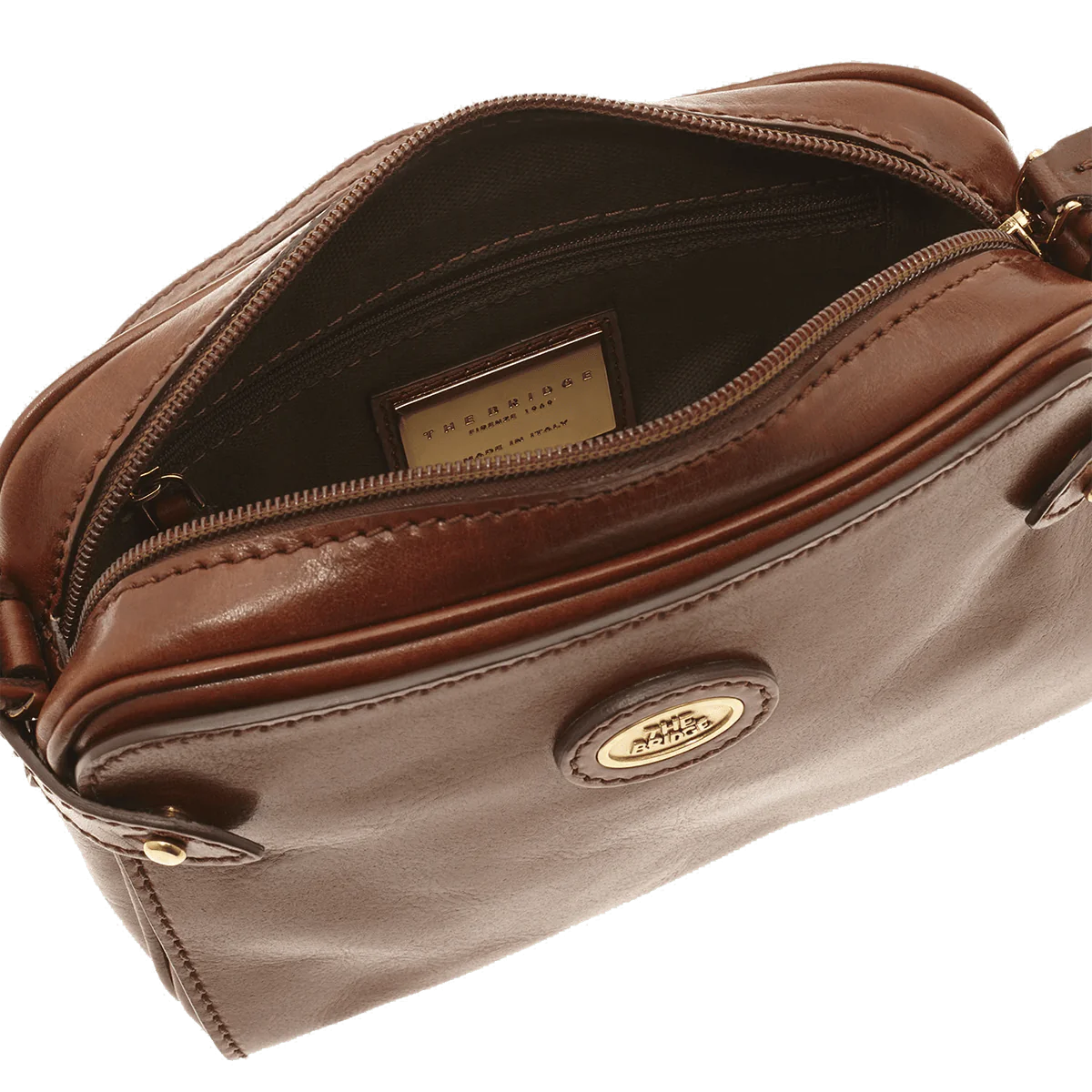 Umhängetasche|Crossover The Bridge 22 x 15cm in Cognac mit Reißverschluss - leder-accessoires.com