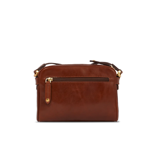 Umhängetasche|Crossover The Bridge 22 x 15cm in Cognac mit Reißverschluss - leder-accessoires.com