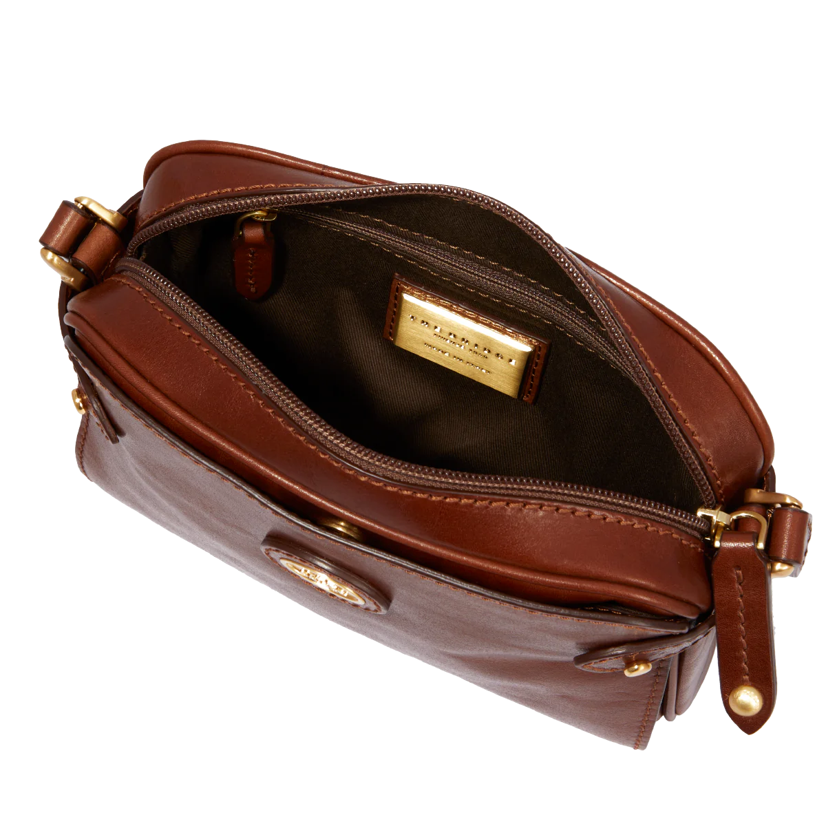 Umhängetasche|Crossover The Bridge 22 x 15cm in Cognac mit Reißverschluss - leder-accessoires.com