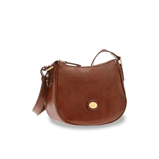 Umhängetasche|Crossover The Bridge 20 x 23cm in Cognac mit Reißverschluss - leder-accessoires.com