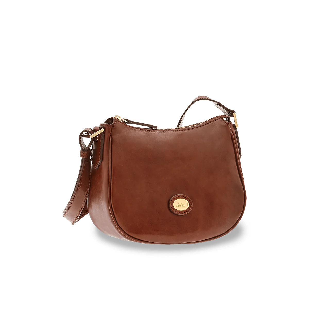 Umhängetasche|Crossover The Bridge 20 x 23cm in Cognac mit Reißverschluss - leder-accessoires.com