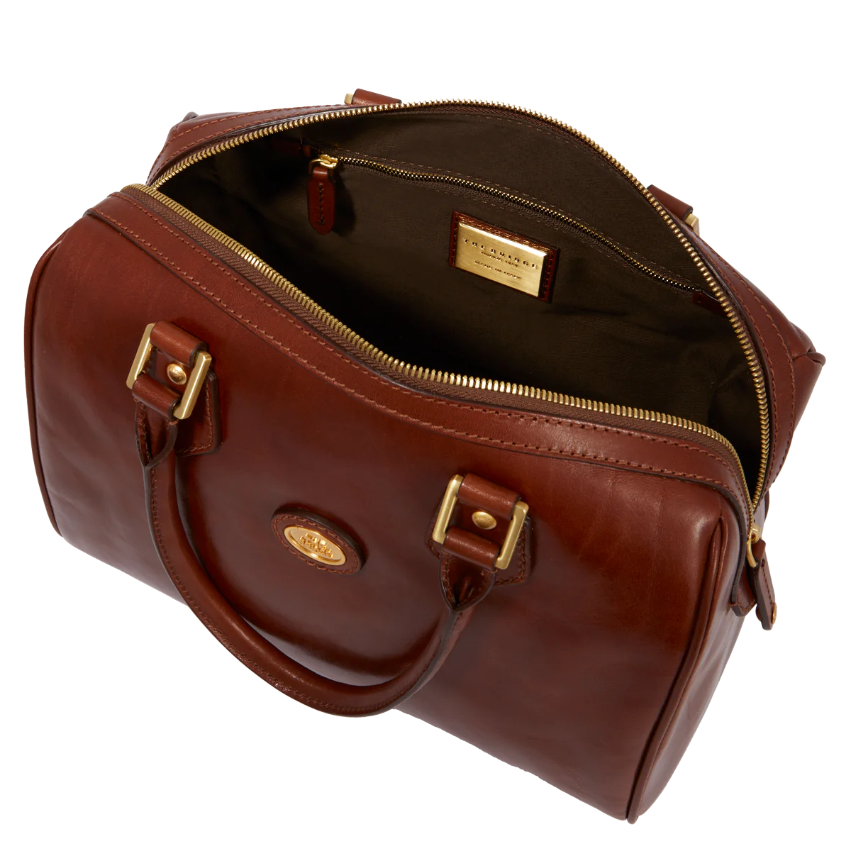 Bowlingbag von The Bridge 30 x 21cm in Cognac mit Reißverschluss - leder-accessoires.com